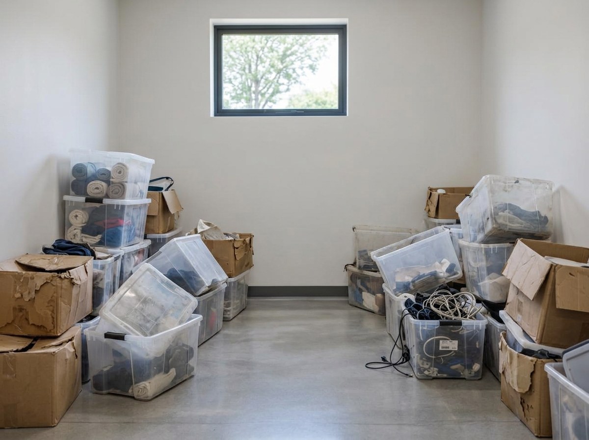Before: Storage room — tote shelves built